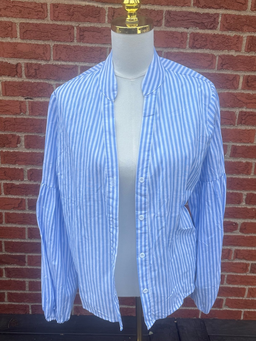 NWT Cupshe Blue & White Stripe Puff Sleeve Blouse Swim Cover-up Women Size XL